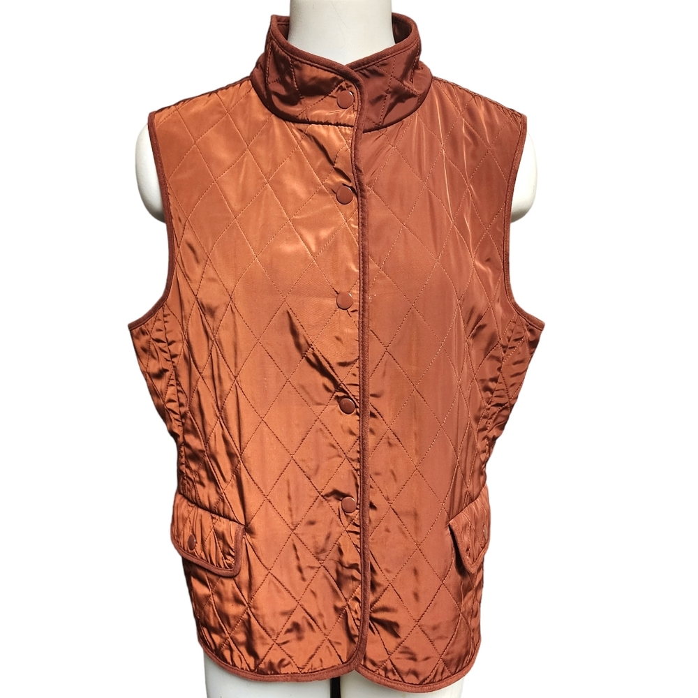 Talbots Flannel Lined Quilted Orange Vest Size Large